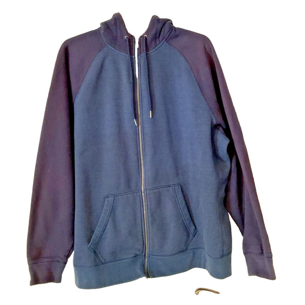 Russell Men’s Hooded Jacket Zipper Front Long Sleeve Blue Size 3X Two Tone EUC